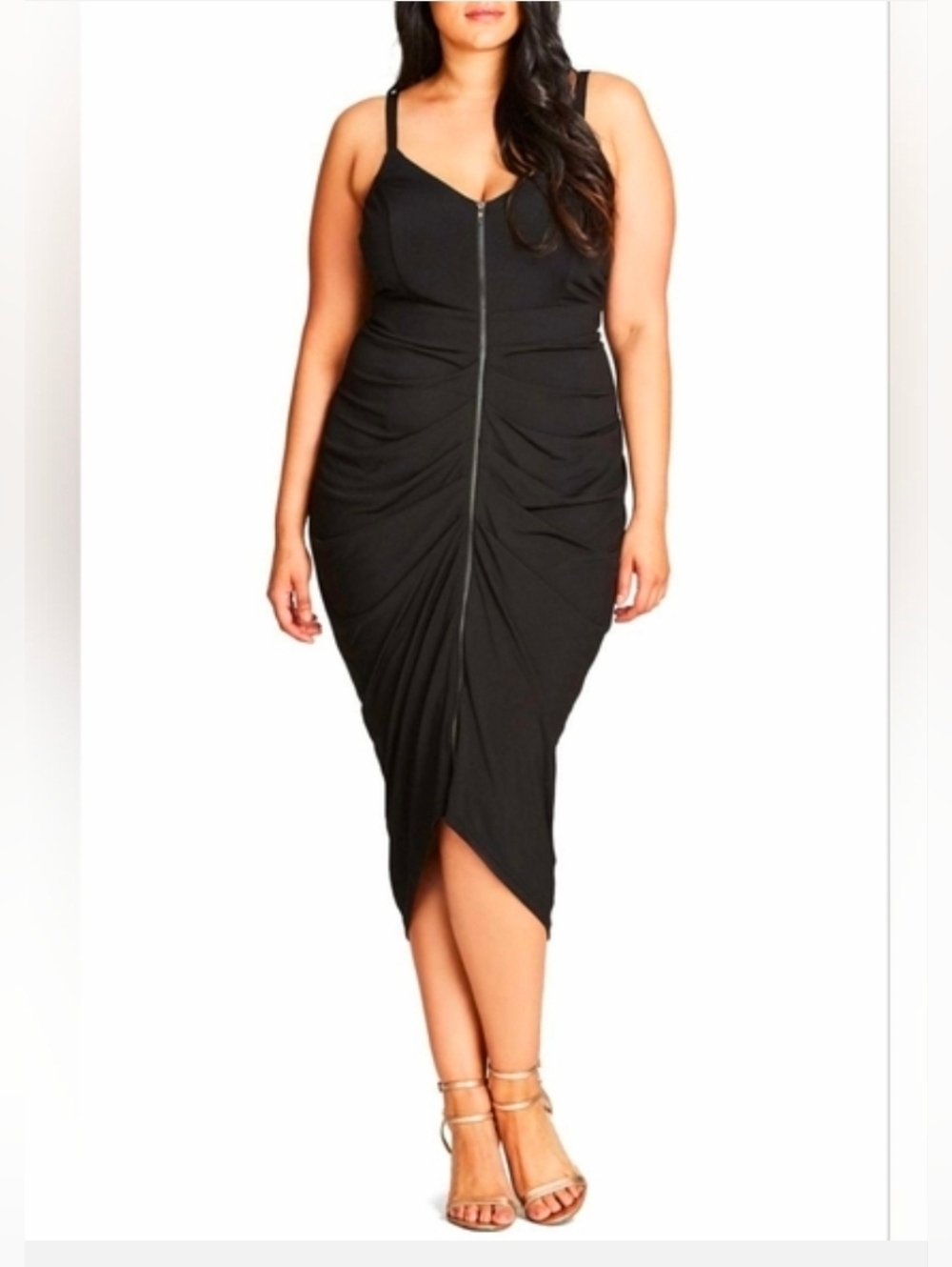NWT "Sultry Vixen" Spaghetti Strap Dress (zip-up ruched front & back)- Sz L/20
